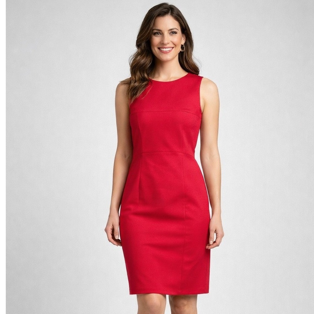 Lauren‎ Ralph Lauren Red Sleeveless Sheath Dress Cotton Blend Size 4 Classic